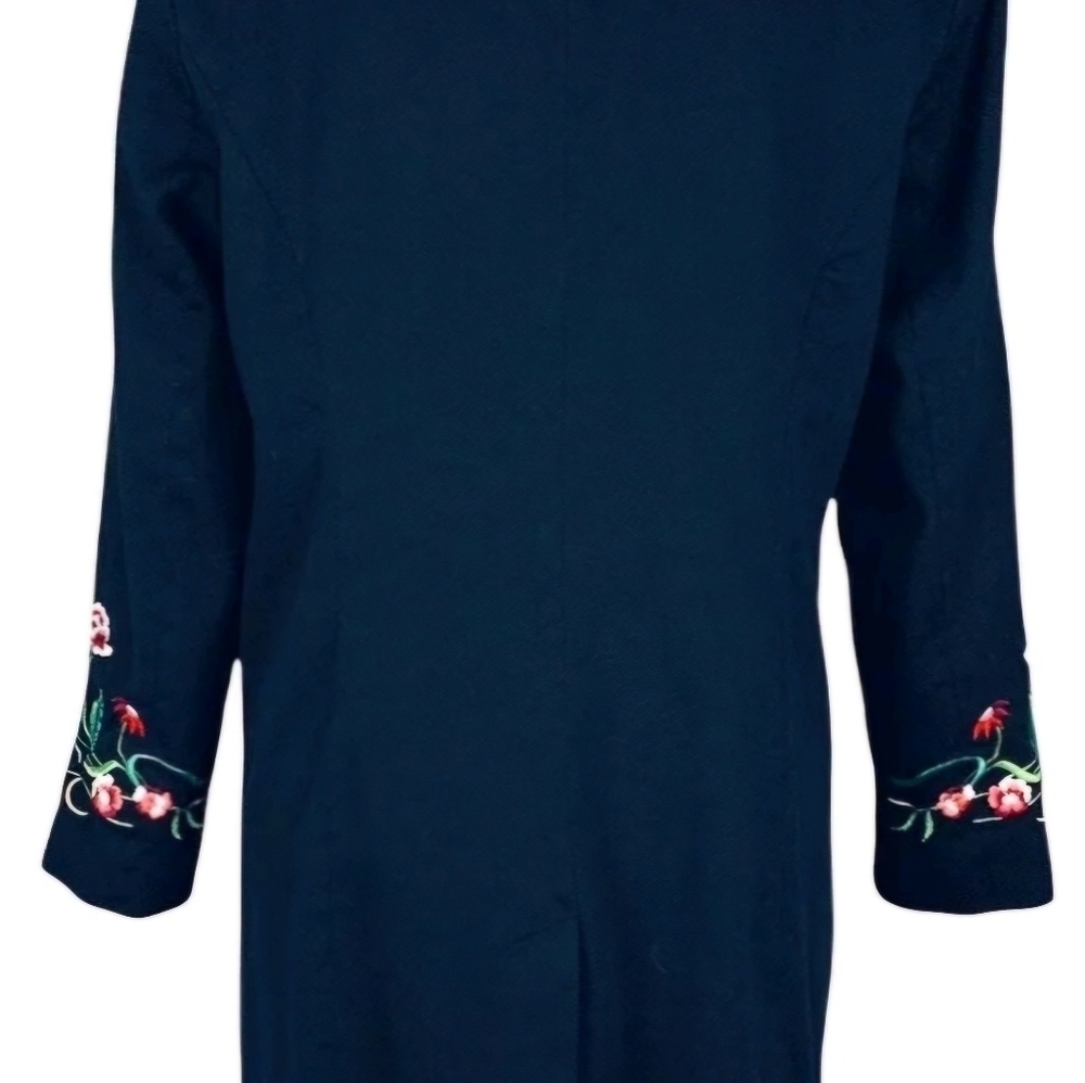 Vintage Victor Costa Black Multicolor  Embroidered Long Jacket Large L - Picture 2 of 2